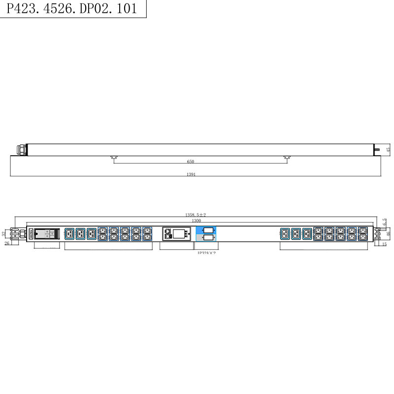 Rak Cerdas TCP/IP PDU 26 Outlet IEC C13 /C19 1,5U Pemutus Sirkuit Magnetik Cair Vertikal