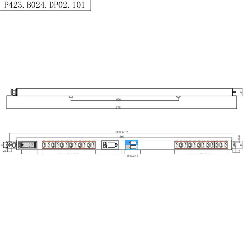 Soket Brasil 24 Outlet 1,5U Pemutus Sirkuit Magnetik Cair Rak Pintar TCP/IP Vertikal PDU