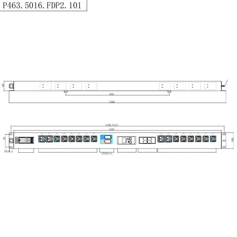 16 Outlet IEC C13 IEC C19 Gesper Soket Dapat Dikunci dilengkapi 2,5U Perlindungan Lonjakan Panas Dapat Ditukar Vertikal Modbus-RTU RS485 Rak Meteran PDU