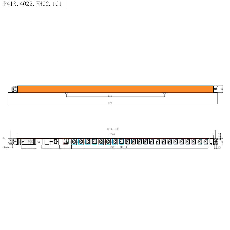 22 Outlet IEC C13 IEC C19 1.5U Perlindungan Lonjakan PDU Pemasangan Vertikal Rak PDU Dilengkapi RS485 Dapat Ditukar Panas