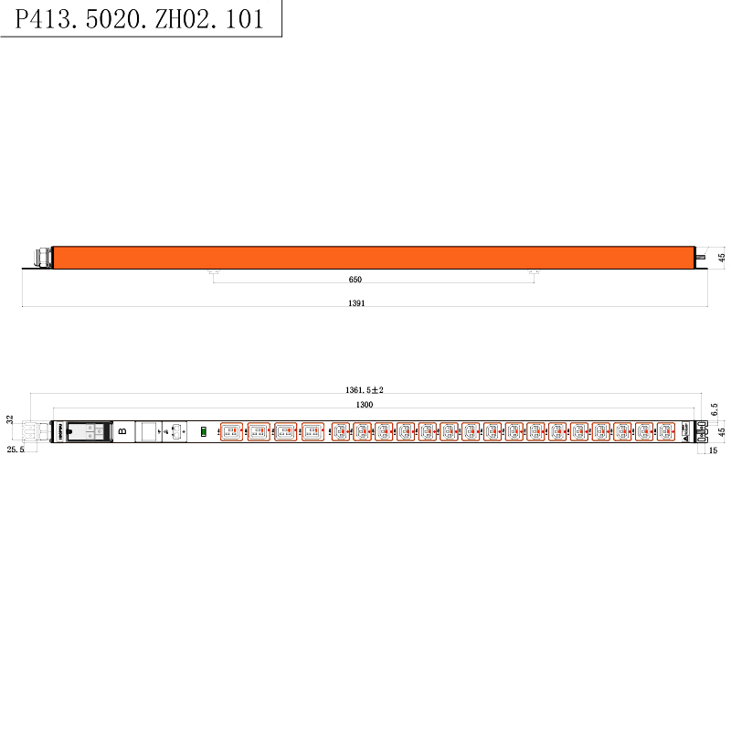 20 Outlet IEC C13 IEC C19 Soket Dapat Dikunci 1U Indikator Dapat Ditukar Panas Vertikal RS485 Rak Meteran PDU